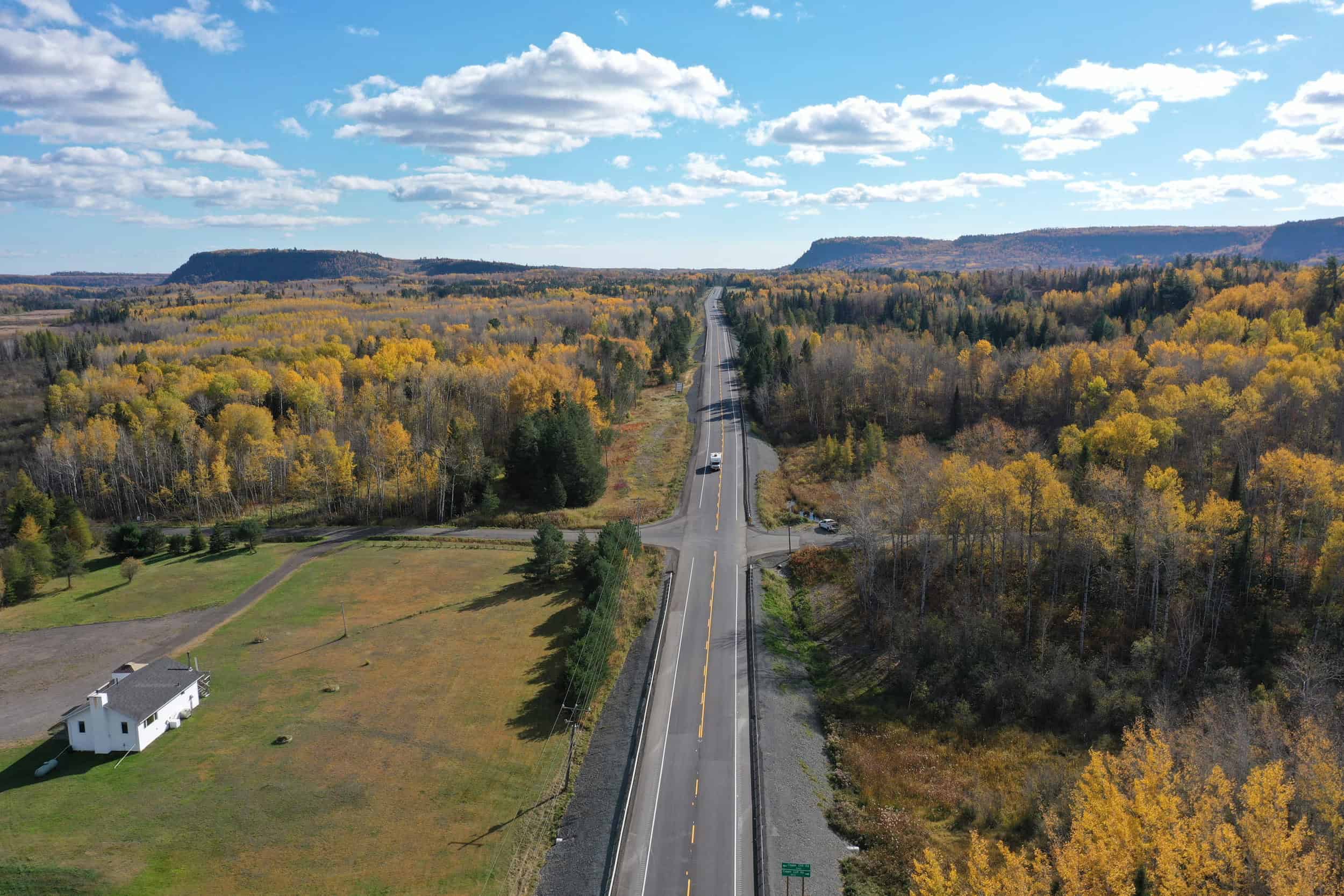 A newly constructed highway in the fall. LH North feels proud to be associated with this project. A bird's-eye view on the highway.